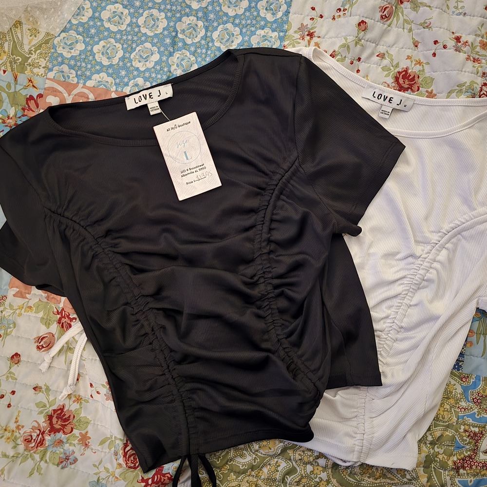Love J Black and White Ruched Women Tops